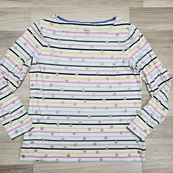 Boden Girls Longsleeve Stripe Shirt Size 14 Colorful Polka Dot - Picture 1 of 9